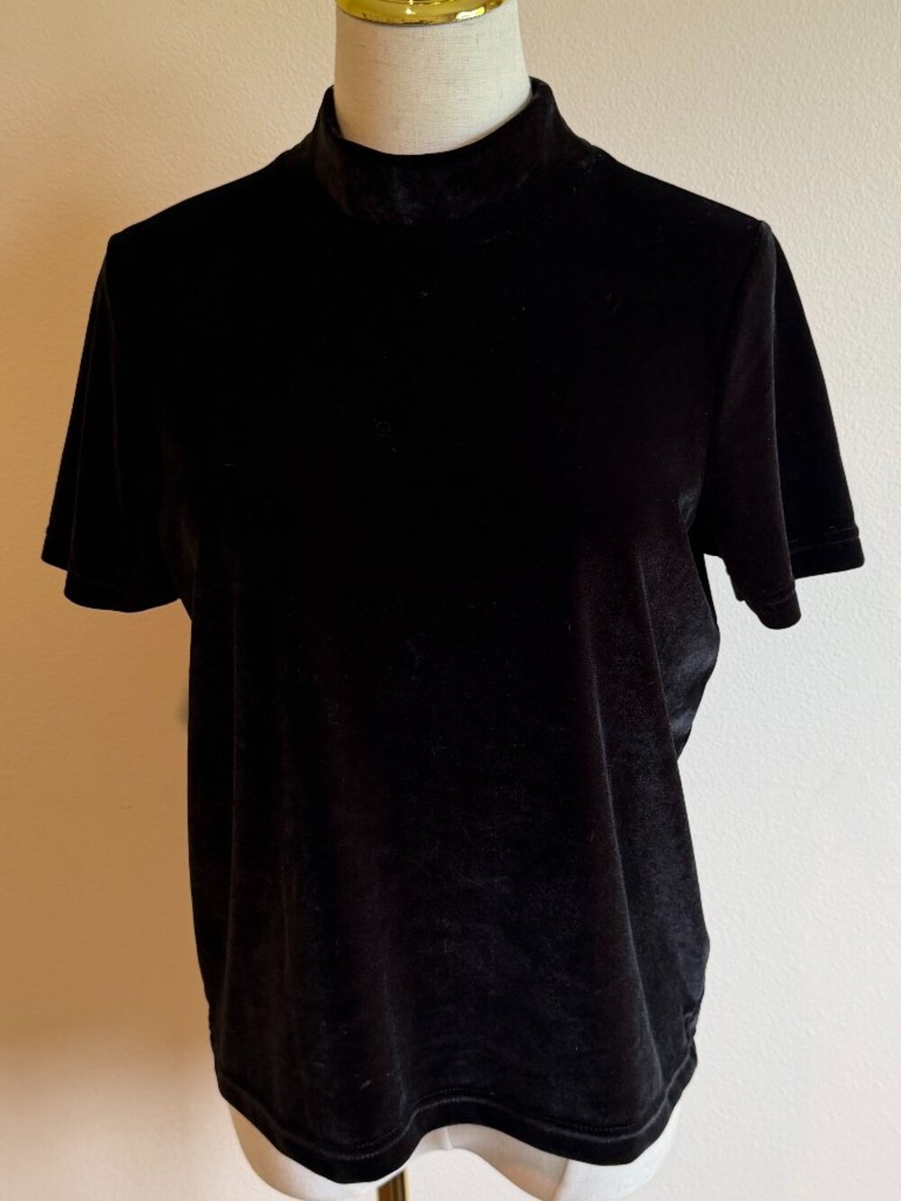 Madewell Black Velvet Mock Neck Short Sleeve Top S - Picture 2 of 7